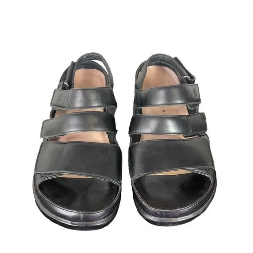 Aravon Megan Sandals Women’s 7B Comfort Adjustable Heeled Black Leather‎ Strap